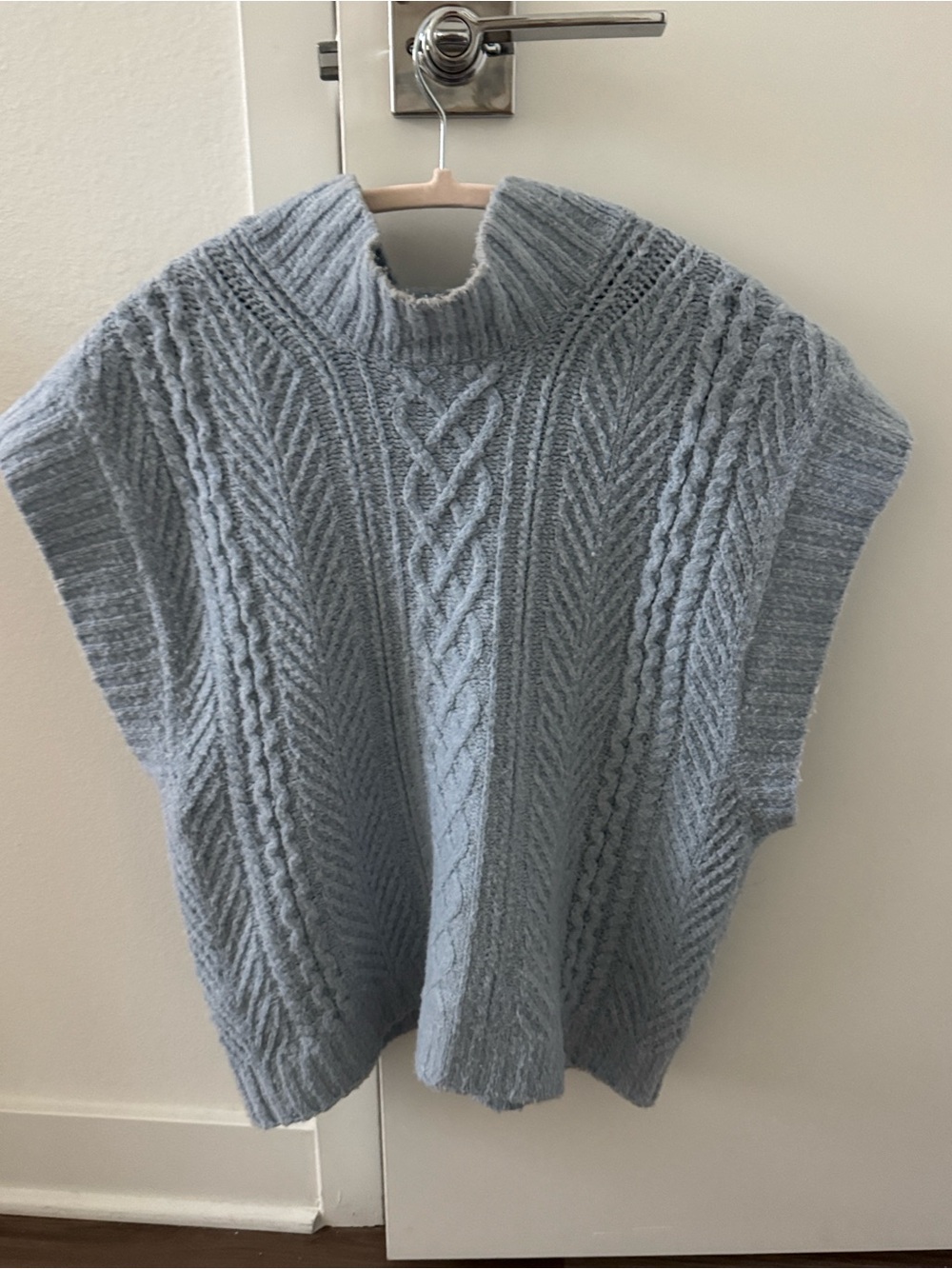 Pink Rose Light Blue Cable Knit Poncho Sweater